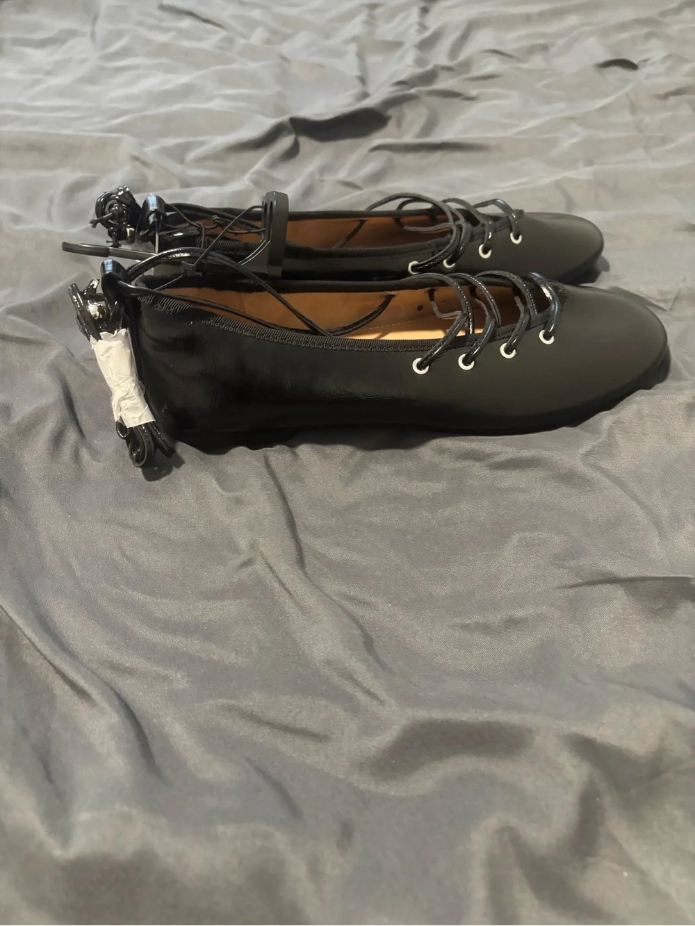 No Boundaries Black Patent Lace-Up Ballet Flats